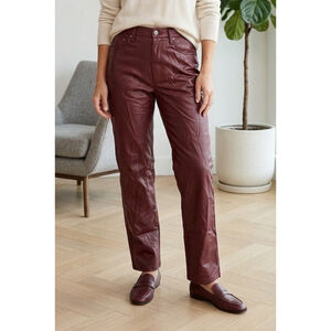 PISTOLA Vegan Faux Leather Straight Pants Sz 26 Red Burgundy City Contemporary